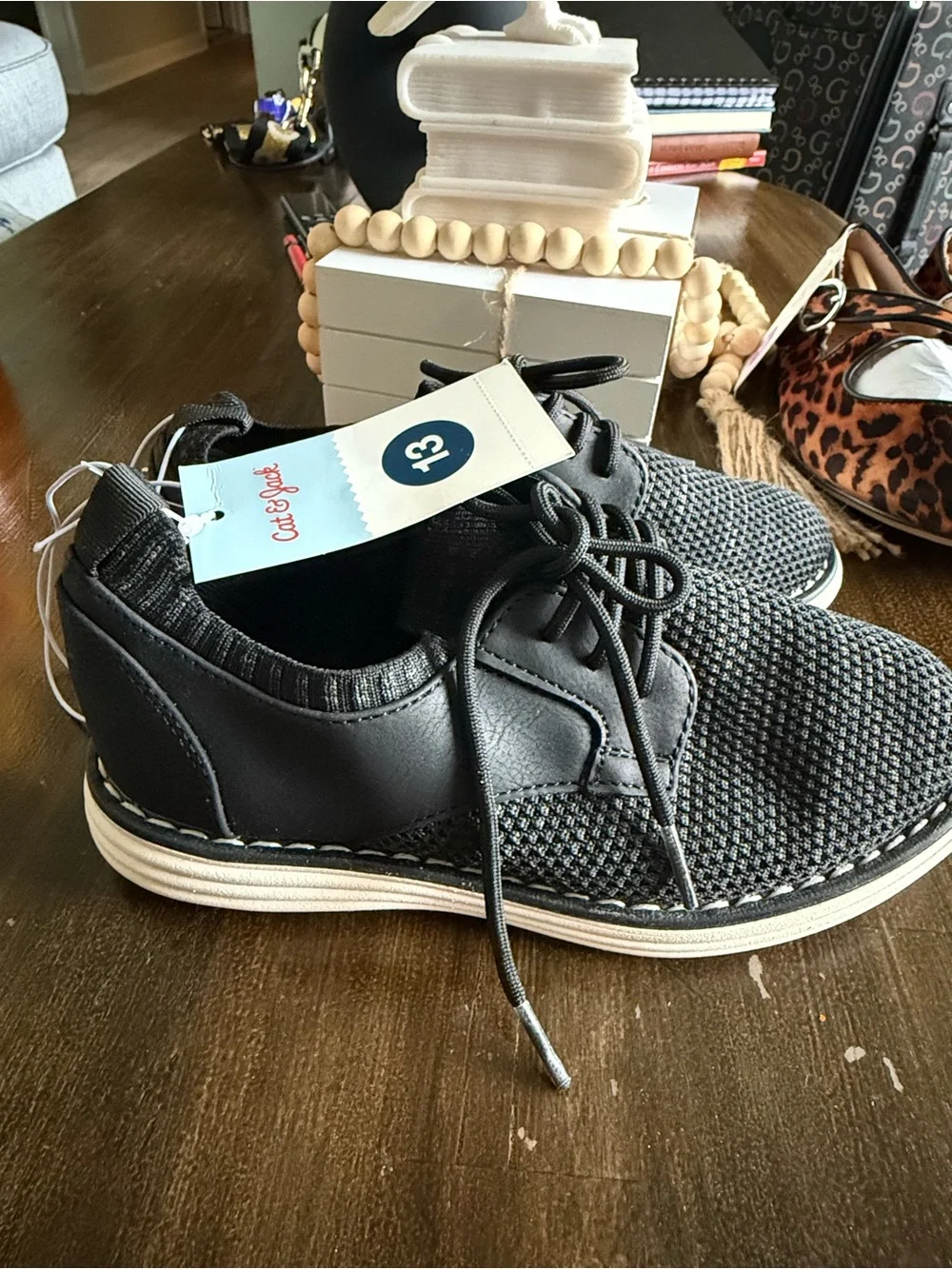Cat & Jack Black Knit Lace-Up Oxfords size 13